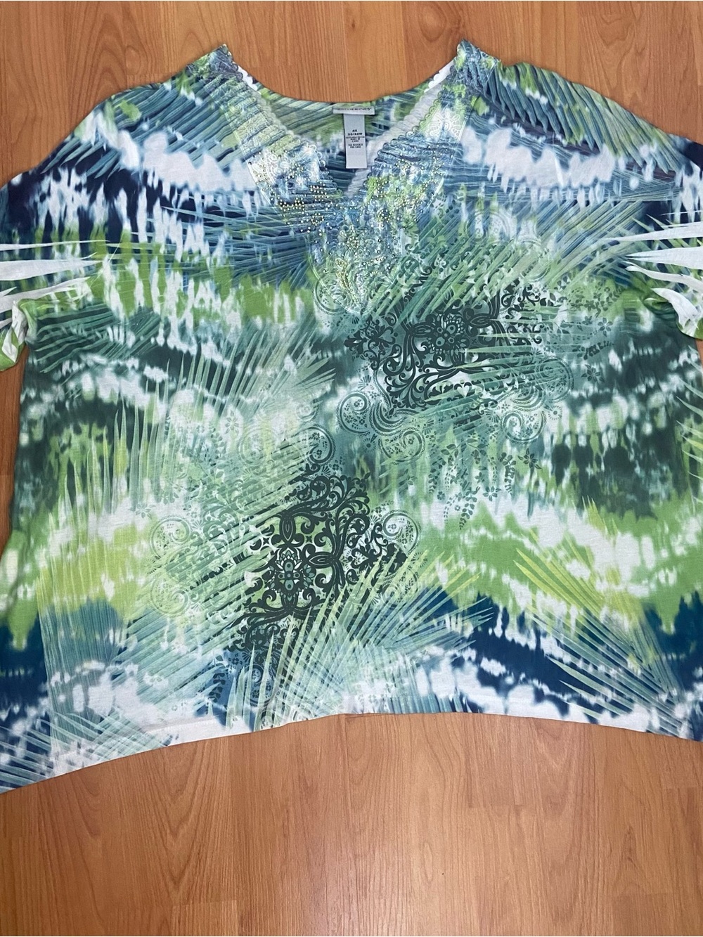 Catherines Green Blue Tie-Dye V-Neck Short Sleeve Shirt Women’s 4X